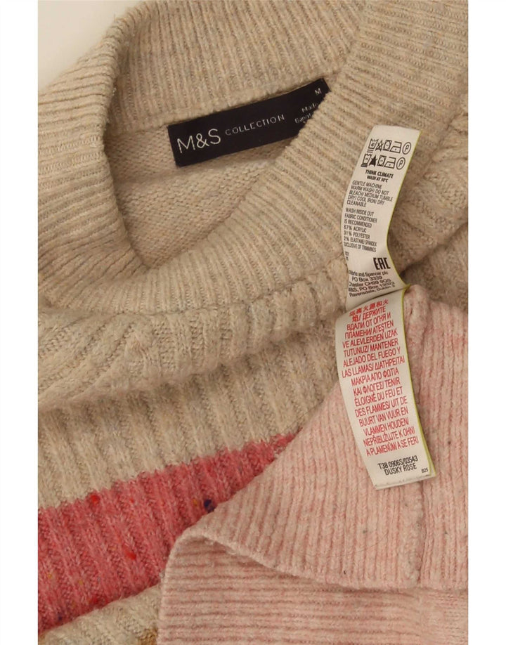 Marks & Spencer Womens Crew Neck Jumper Sweater UK 16 Medium Pink Striped
