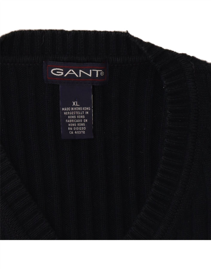 GANT Mens V-Neck Jumper Sweater XL Navy Blue Cotton Vintage Gant and Second-Hand Gant from Messina Hembry 