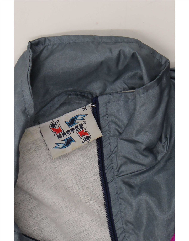 Master Mens Tracksuit Top Jacket Medium Navy Blue Colourblock Nylon