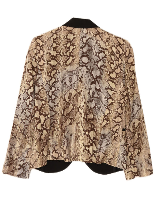 Zara Womens 1 Button Blazer Jacket UK 14 Large Beige Animal Print Cotton