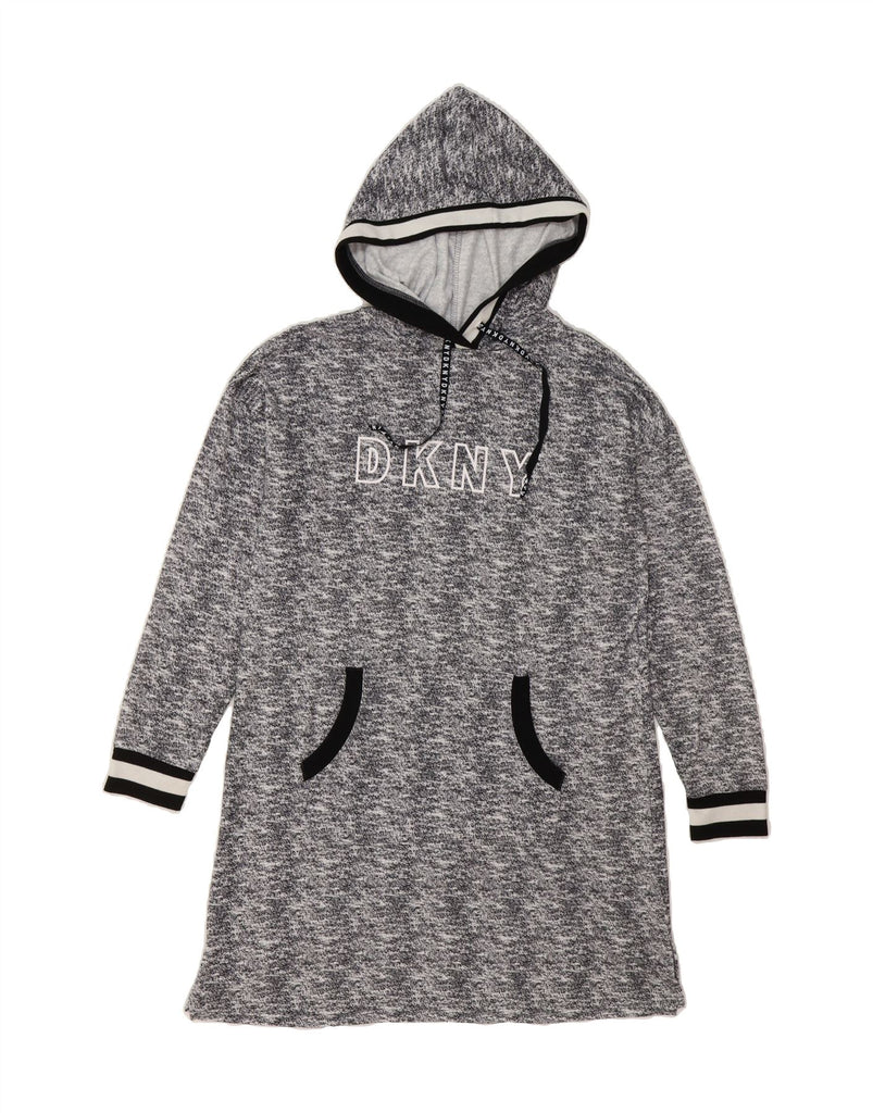 DKNY Womens Graphic Hoodie Dress UK 10 Small Grey Flecked Polyester Vintage Dkny and Second-Hand Dkny from Messina Hembry 
