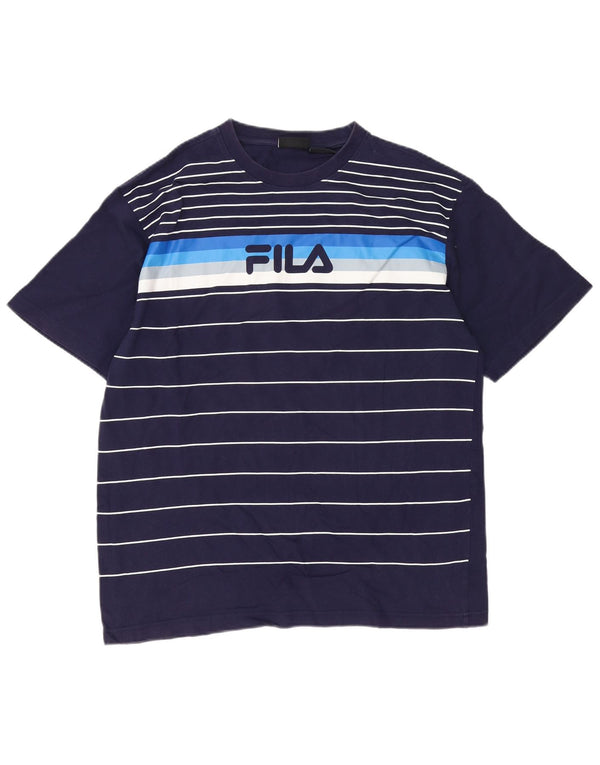 Fila Mens Graphic T-Shirt Top Large Navy Blue Striped Cotton