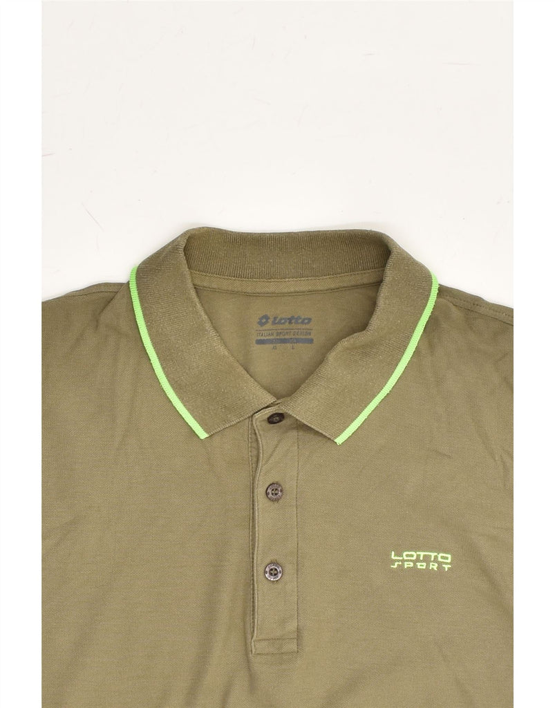 LOTTO Mens Slim Polo Shirt XL Khaki Cotton | Vintage Lotto | Thrift | Second-Hand Lotto | Used Clothing | Messina Hembry 