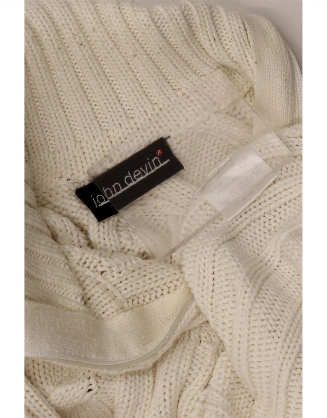 JOHN DEVIN Mens Zip Neck Jumper Sweater Small Off White Cotton