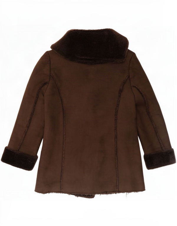 Dash Womens 2 Button Sherpa Jacket UK 14 Large Brown Polyester