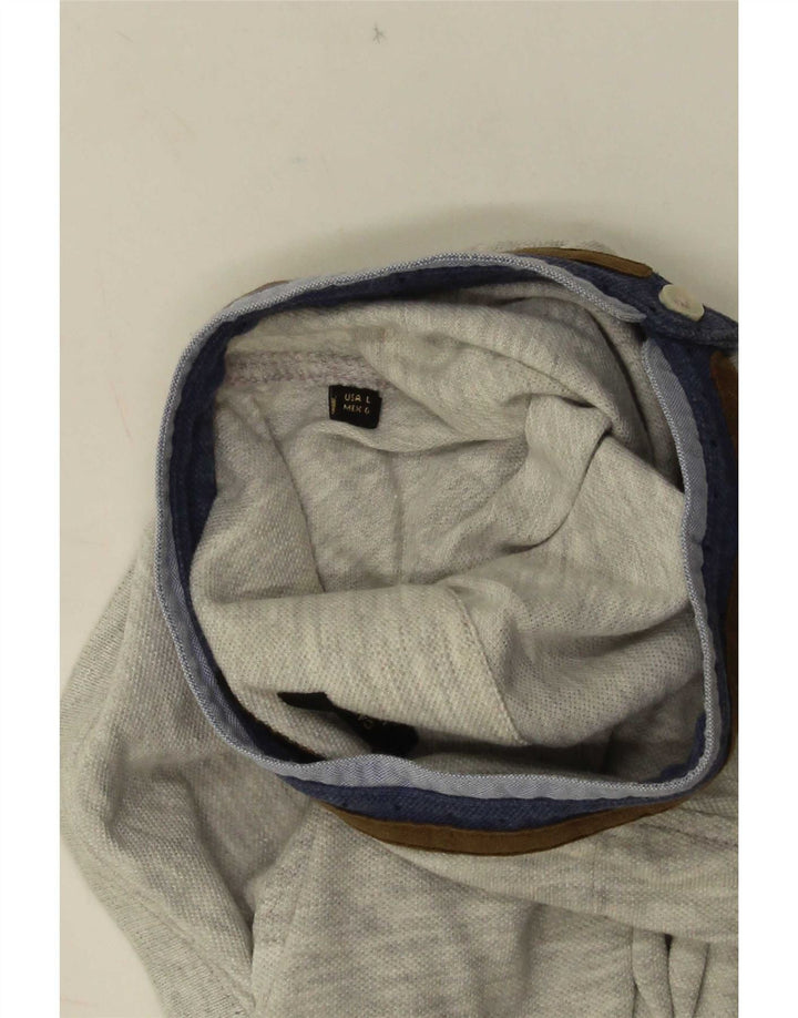Massimo Dutti Mens Polo Shirt Large Grey Striped