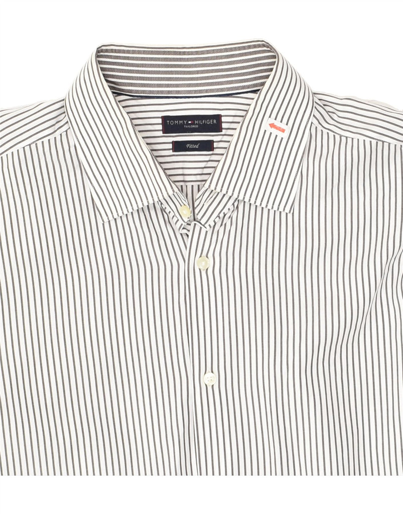 TOMMY HILFIGER Mens Fitted Shirt Size 17 1/2 44 XL White Pinstripe Cotton | Vintage Tommy Hilfiger | Thrift | Second-Hand Tommy Hilfiger | Used Clothing | Messina Hembry 