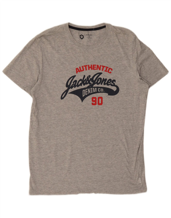 Jack & Jones Mens Graphic T-Shirt Top Large Grey Cotton