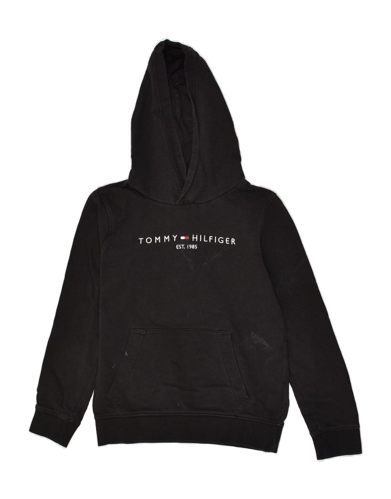 TOMMY HILFIGER Boys Graphic Hoodie Jumper 9-10 Years Black Cotton | Vintage Tommy Hilfiger | Thrift | Second-Hand Tommy Hilfiger | Used Clothing | Messina Hembry 