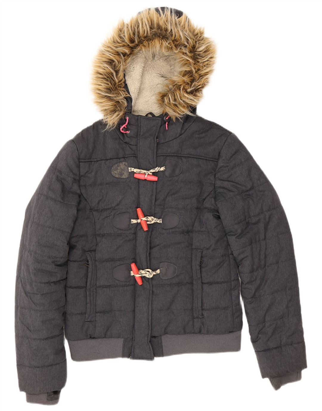Superdry Womens Hooded Padded Jacket UK 12 Medium Navy Blue Polyester