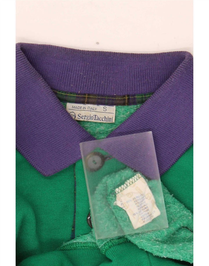 Sergio Tacchini Mens Polo Neck Sweatshirt Jumper Small Green Colourblock
