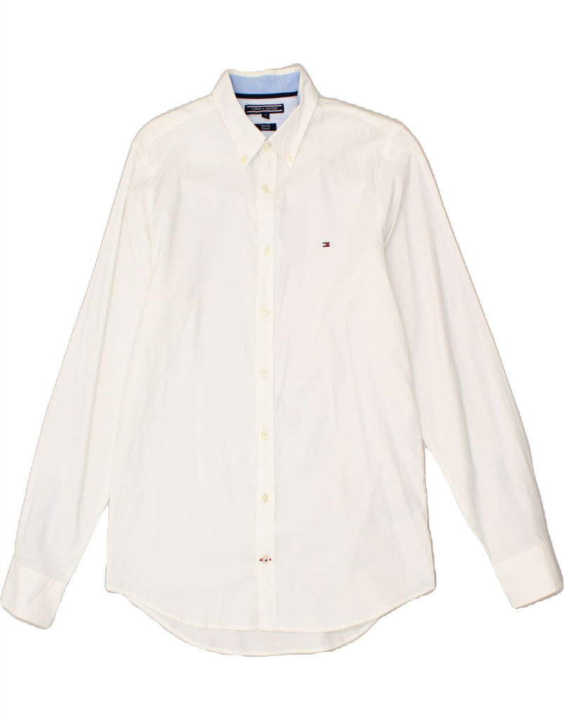 TOMMY HILFIGER Mens Stretch Slim Fit Shirt Medium White Cotton | Vintage Tommy Hilfiger | Thrift | Second-Hand Tommy Hilfiger | Used Clothing | Messina Hembry 