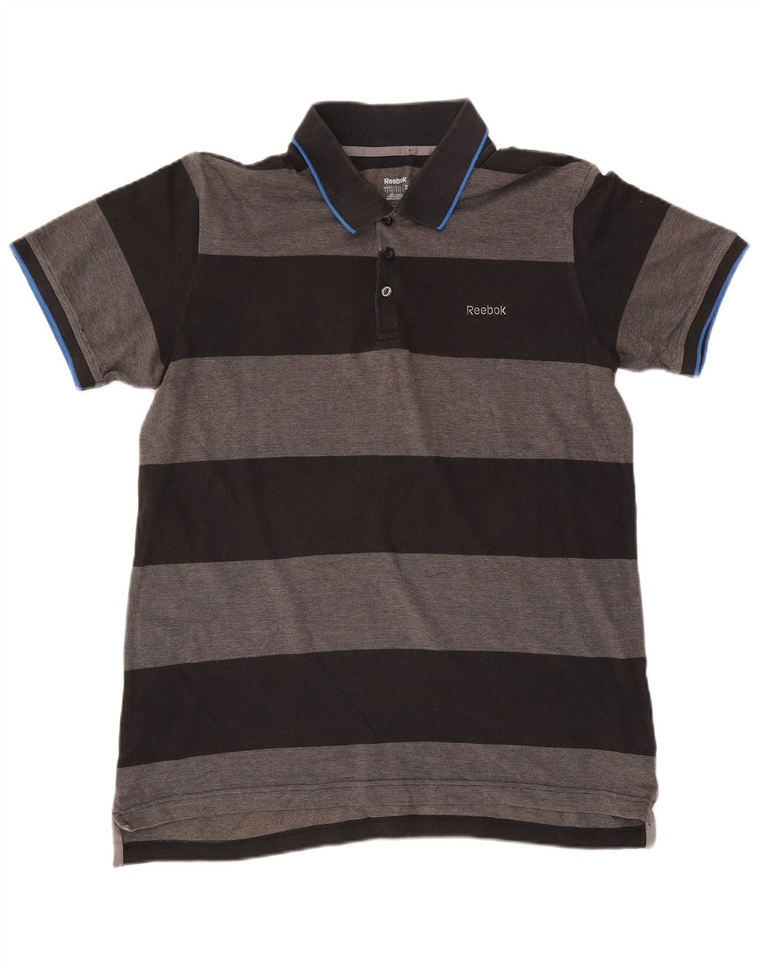 Reebok Mens Rugby Polo Shirt Large Grey Striped Cotton