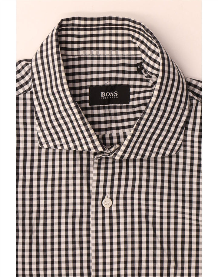 Hugo Boss Mens Shirt Size 43 17 XL Black Gingham Cotton