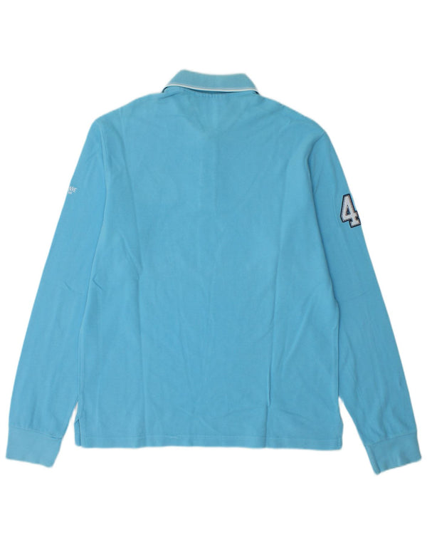 MURPHY & NYE Mens Graphic Long Sleeve Polo Shirt Large Blue Cotton