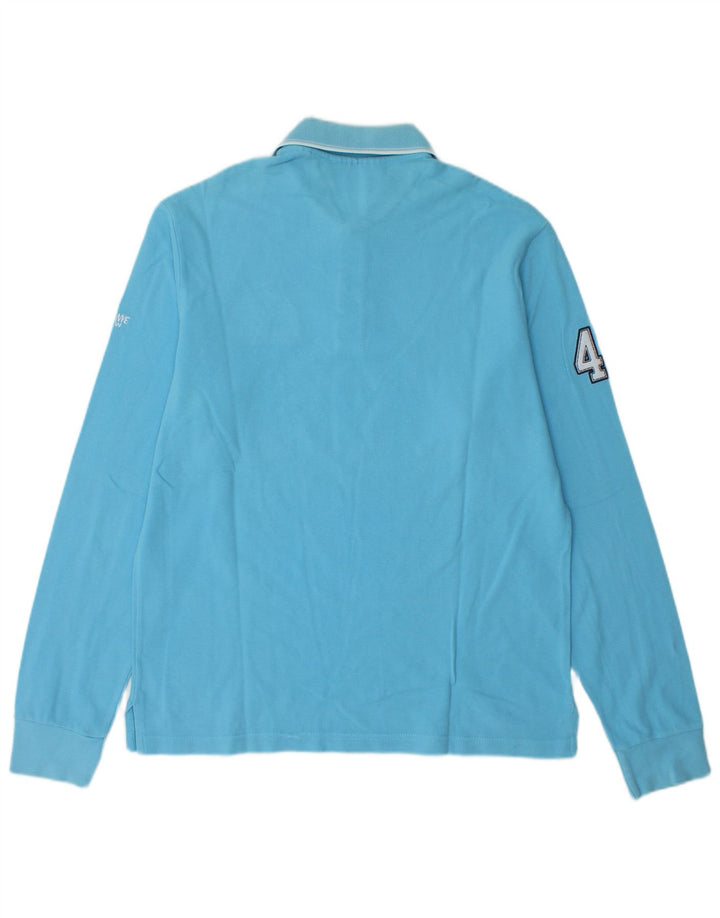 MURPHY & NYE Mens Graphic Long Sleeve Polo Shirt Large Blue Cotton