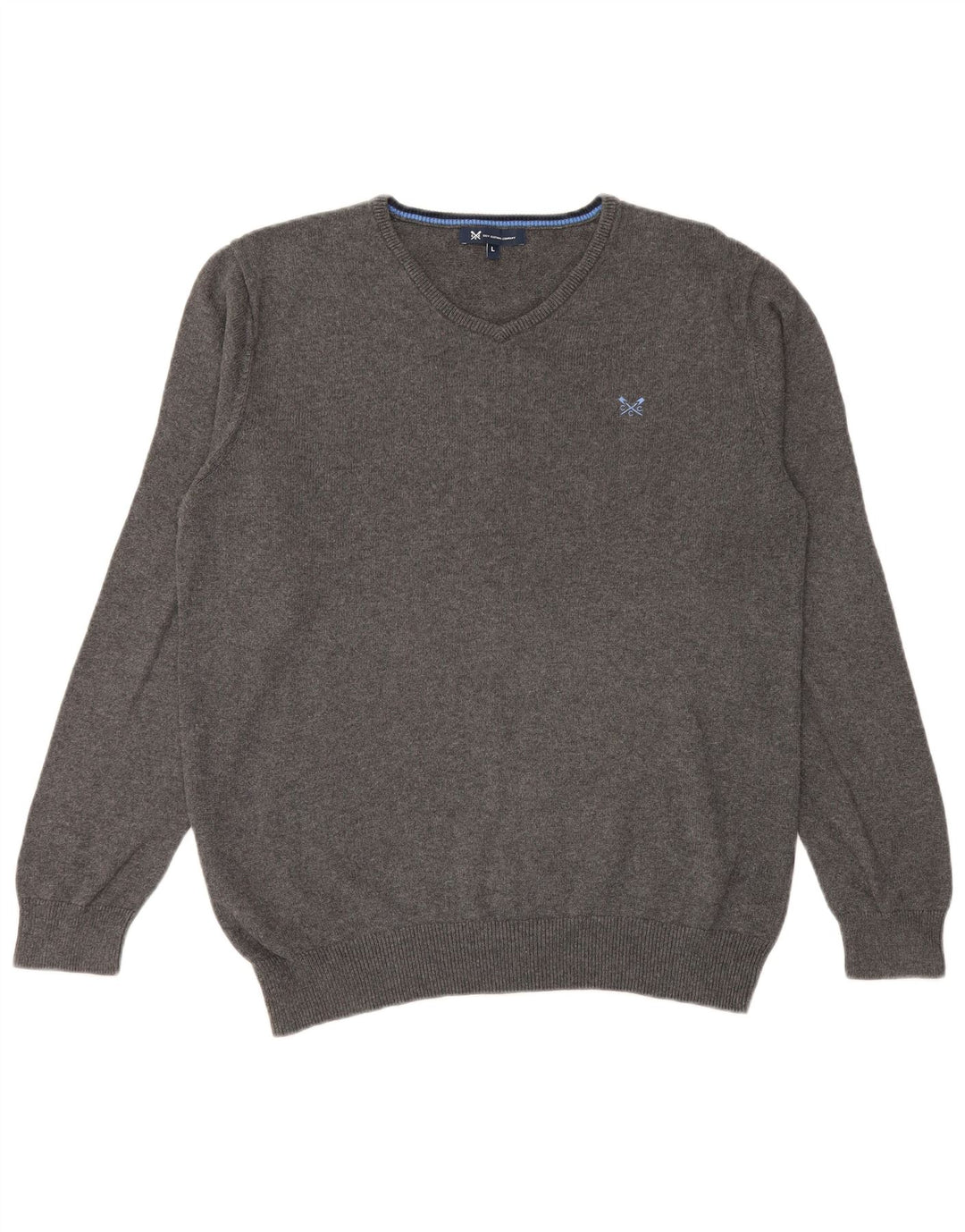 Crew Clothing Mens V-Neck Jumper Sweater Large Grey Cotton