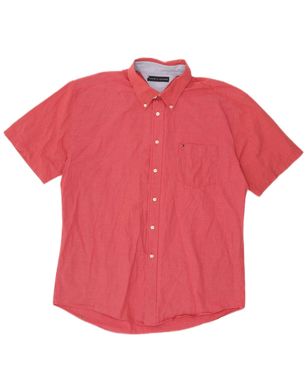 Tommy Hilfiger Mens Short Sleeve Shirt XL Red Gingham Cotton
