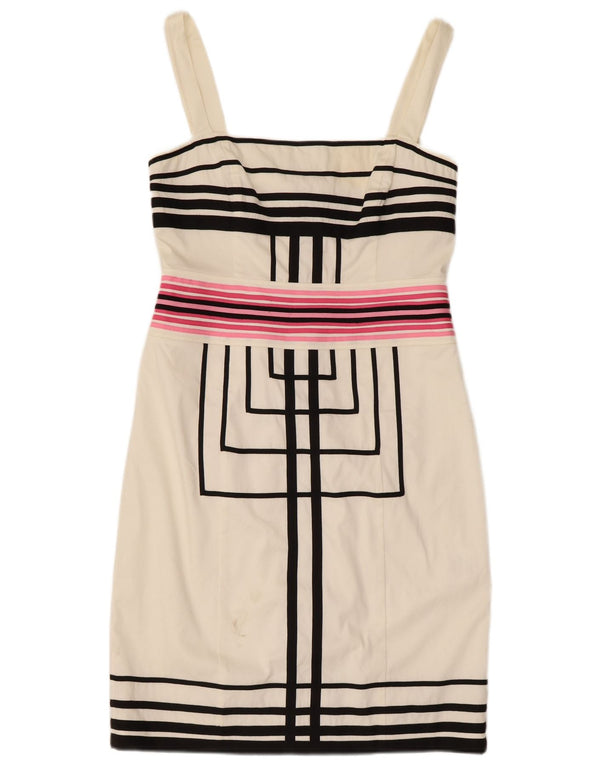 Karen Millen Womens Sleeveless Sheath Dress UK 12 Medium White Geometric