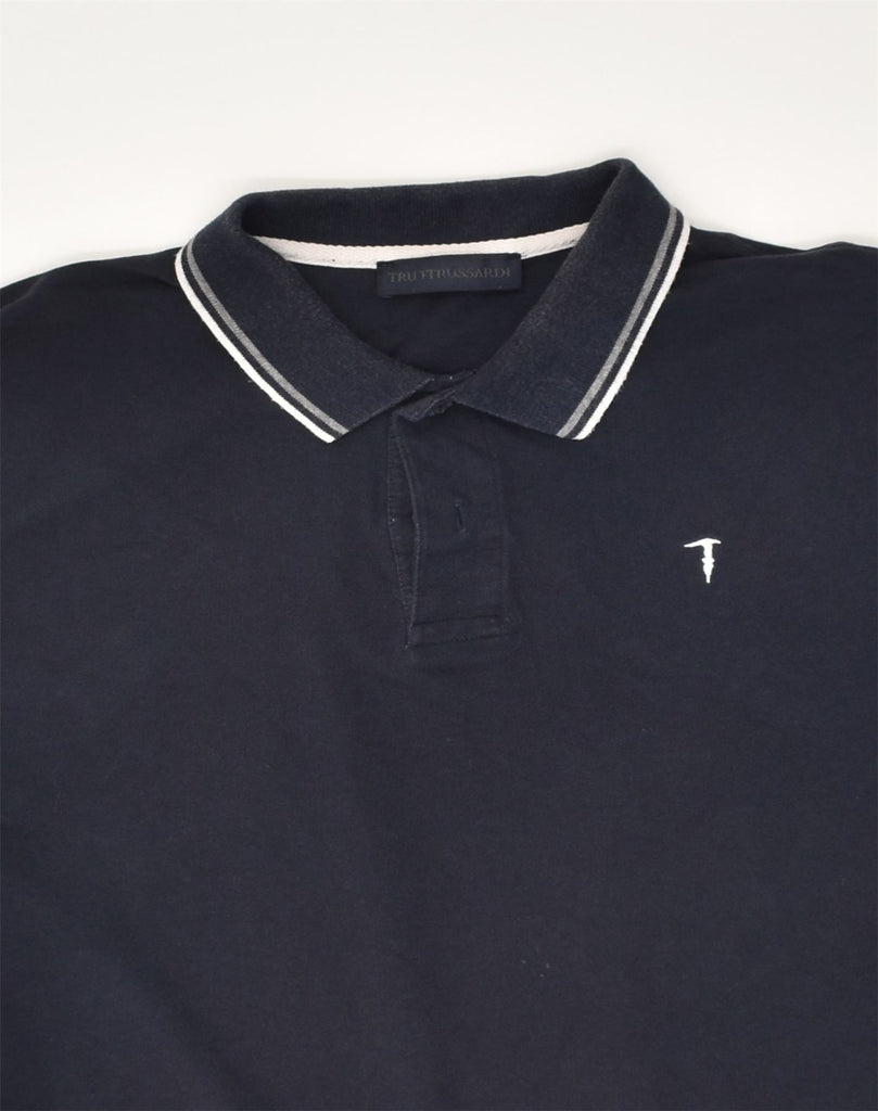 TRUSSARDI Mens Polo Shirt Large Navy Blue Cotton | Vintage Trussardi | Thrift | Second-Hand Trussardi | Used Clothing | Messina Hembry 