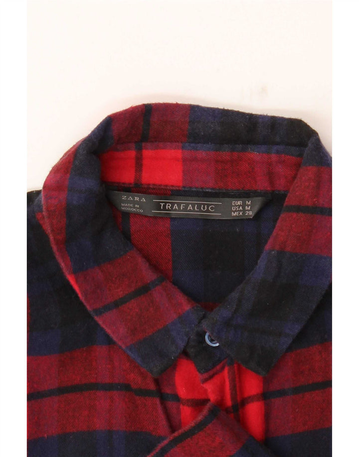 Zara Womens Flannel Shirt UK 14 Medium Red Check