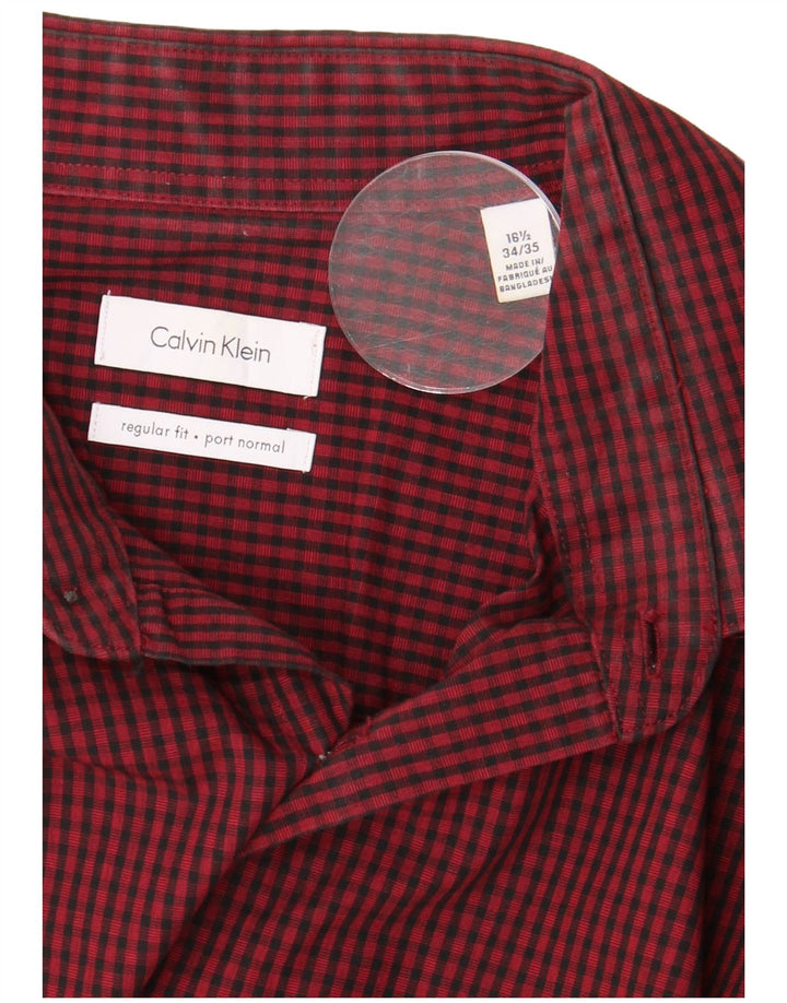 CALVIN KLEIN Mens Regular Fit Shirt Size 16 1/2 Large Red Gingham Cotton