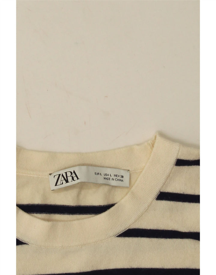 Zara Womens Vest Tank Top UK 16 Large Beige Striped