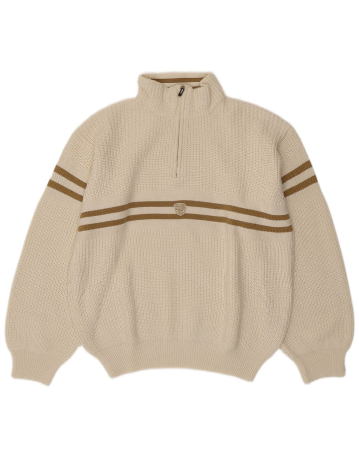 Fila Mens Zip Neck Jumper Sweater IT 54 XL White Striped Wool