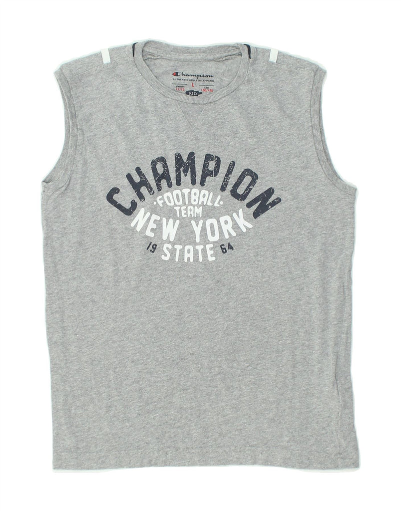 CHAMPION Boys Graphic Vest Top 11-12 Years Large Grey Cotton | Vintage Champion | Thrift | Second-Hand Champion | Used Clothing | Messina Hembry 