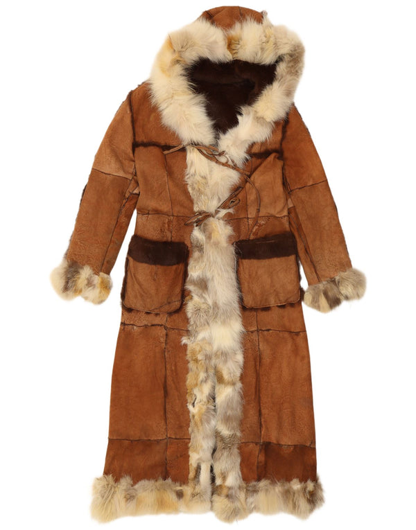 Twin-Set Womens Hooded Reversible Fur Coat UK 10 Small Brown