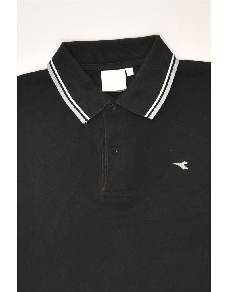 DIADORA Mens Long Sleeve Polo Shirt Large Black Cotton | Vintage Diadora | Thrift | Second-Hand Diadora | Used Clothing | Messina Hembry 