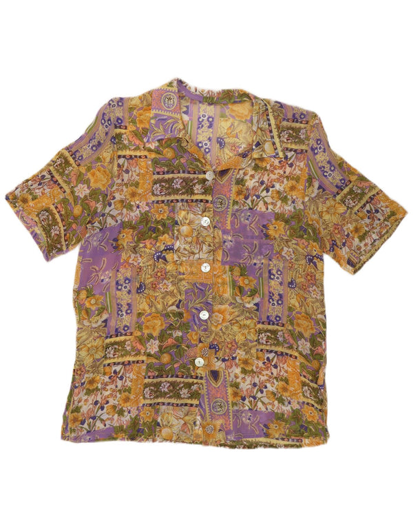 Vintage Womens Short Sleeve Shirt Blouse UK 12 Medium Multicoloured Floral