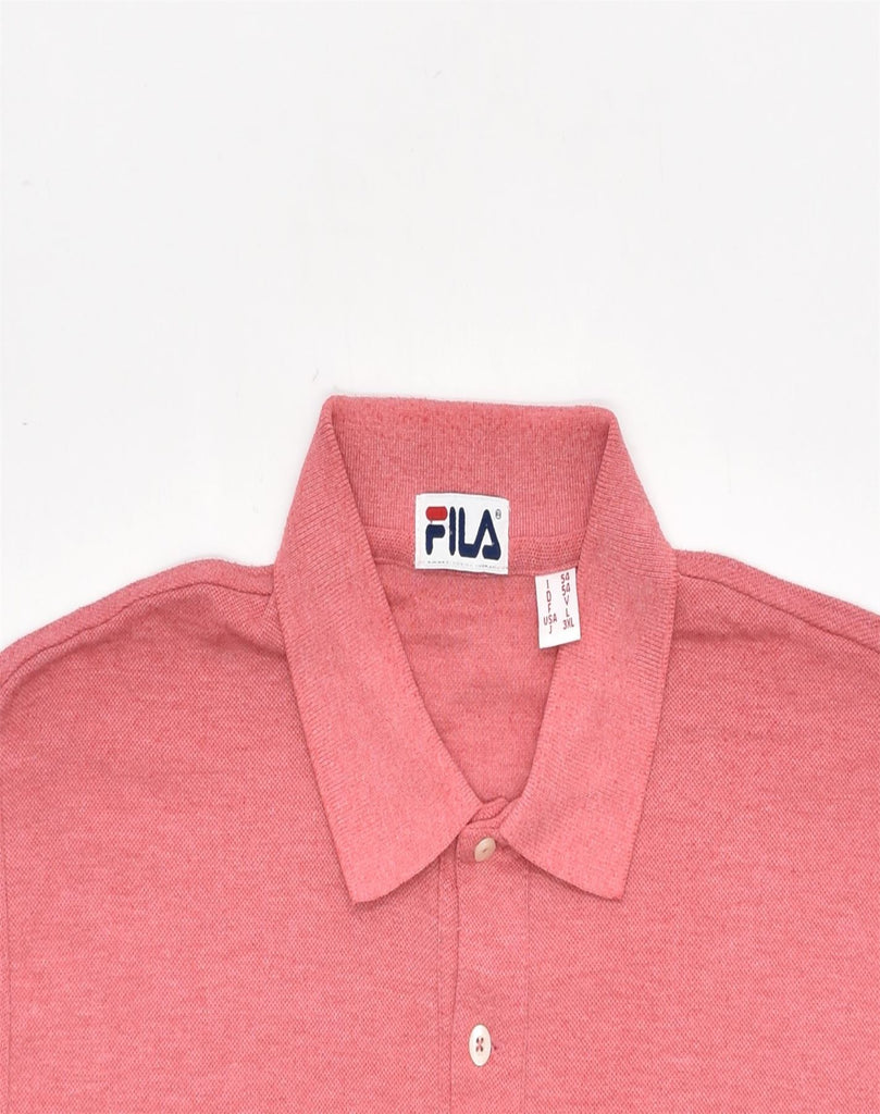 FILA Mens Long Sleeve Polo Shirt Large Pink Cotton | Vintage | Thrift | Second-Hand | Used Clothing | Messina Hembry 