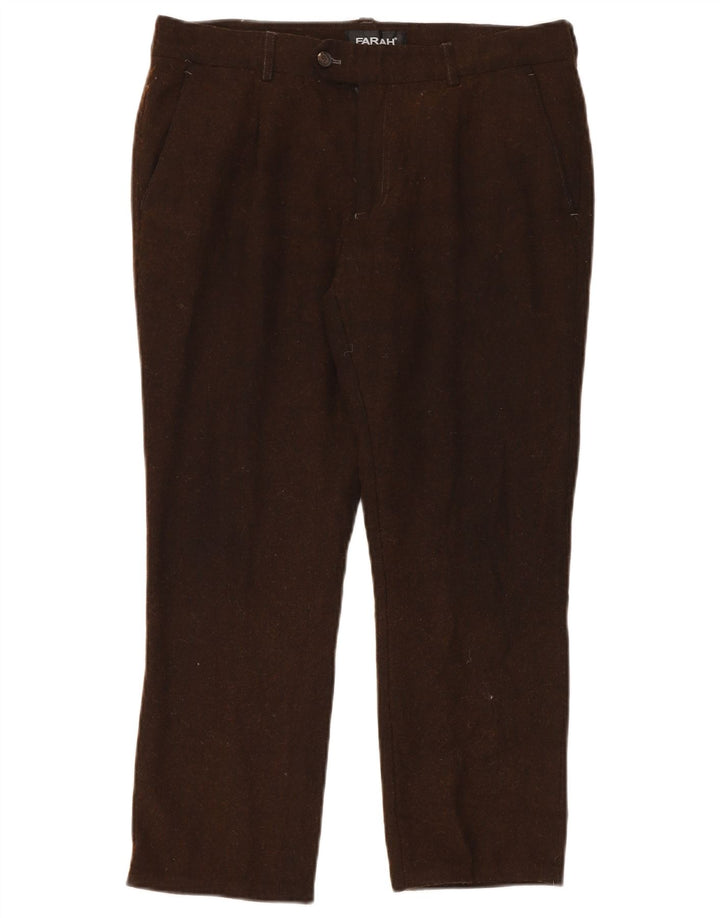 FARAH Mens Straight Suit Trousers W34 L26 Brown Wool