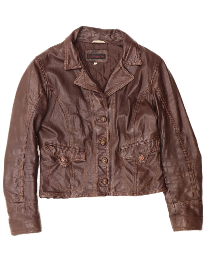 Sandro Ferrone Womens Crop Leather Jacket UK 18 XL Brown