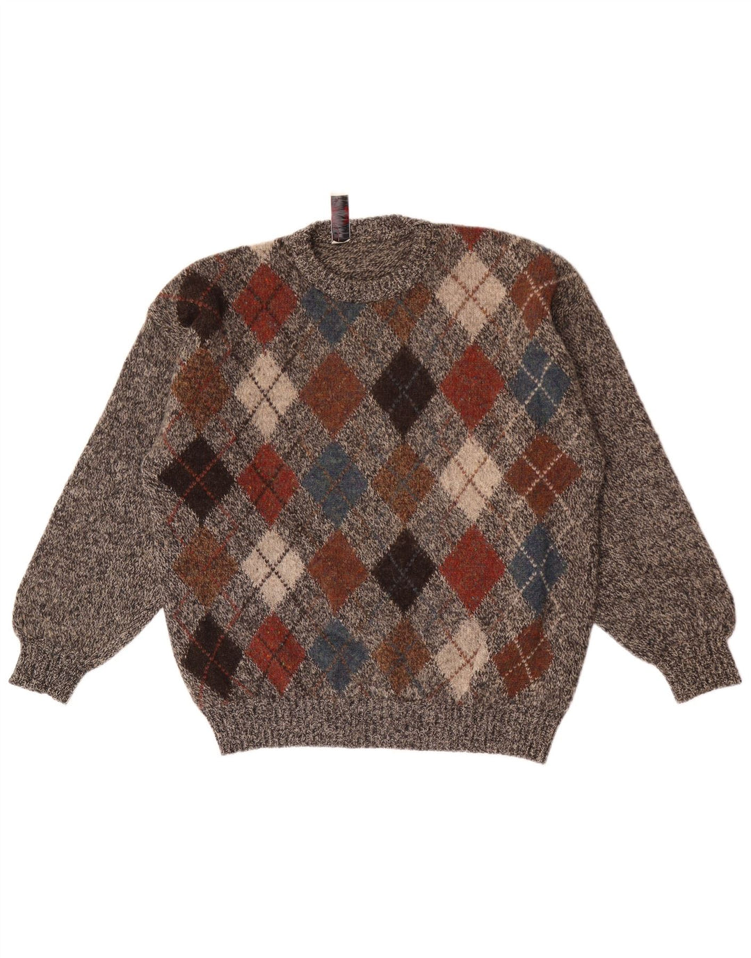 Donny & Max Mens Crew Neck Jumper Sweater Large Grey Argyle/Diamond Wool