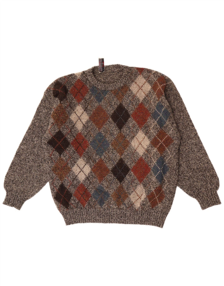 Donny & Max Mens Crew Neck Jumper Sweater Large Grey Argyle/Diamond Wool