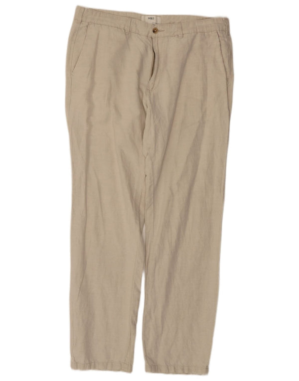 Marks & Spencer Mens Straight Chino Trousers W36 L30 Off White Cotton