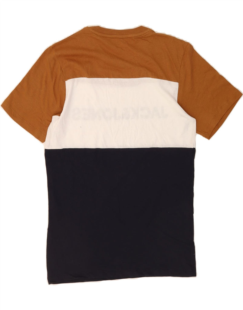 JACK & JONES Mens Graphic T-Shirt Top Small Brown Colourblock Cotton Vintage Jack & Jones and Second-Hand Jack & Jones from Messina Hembry 