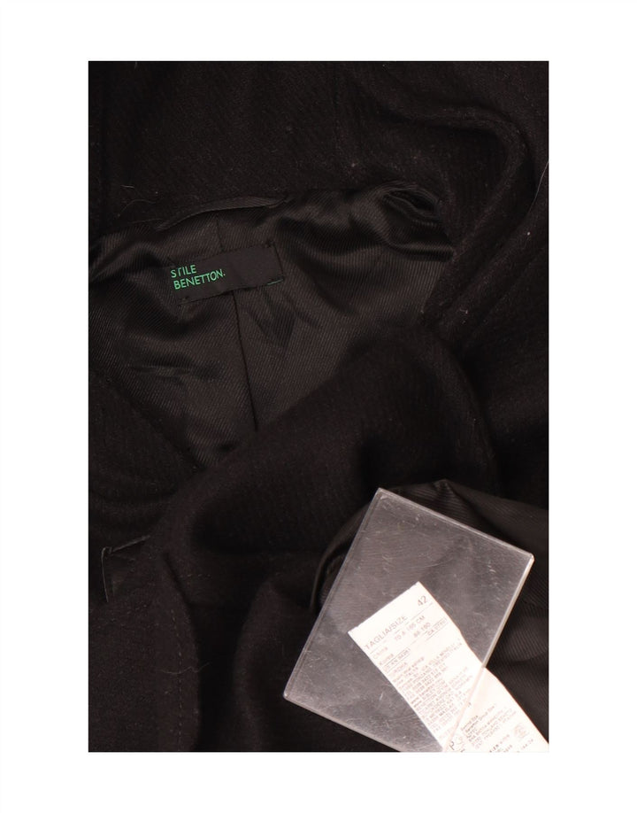 Benetton Womens Hooded Duffle Coat IT 42 Medium Black Wool