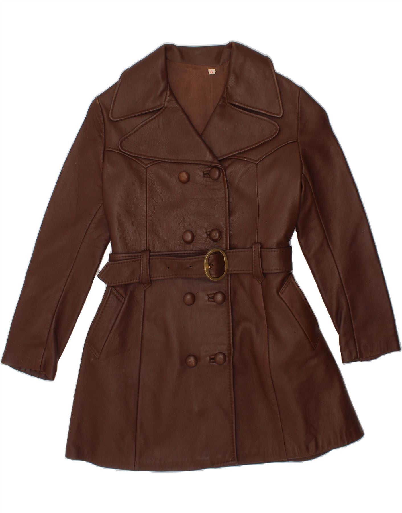 VINTAGE Girls Double Breasted Leather Coat 5-6 Years Brown