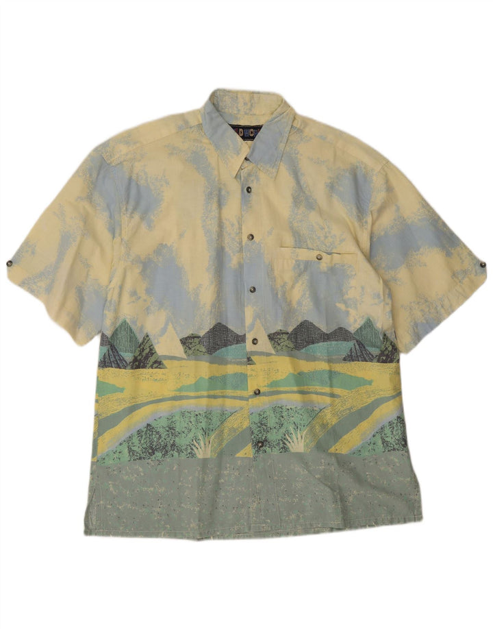 Fieldwork Mens Graphic Short Sleeve Shirt Medium Yellow Colourblock Cotton