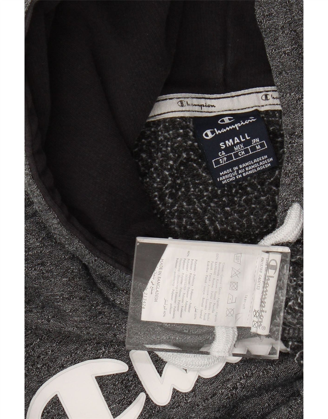 CHAMPION Womens Oversized Graphic Hoodie Jumper UK 10 Small Grey Flecked