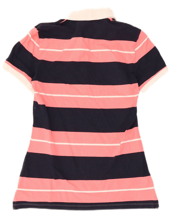 Tommy Hilfiger Womens Polo Shirt UK 12 Medium Pink Striped Cotton