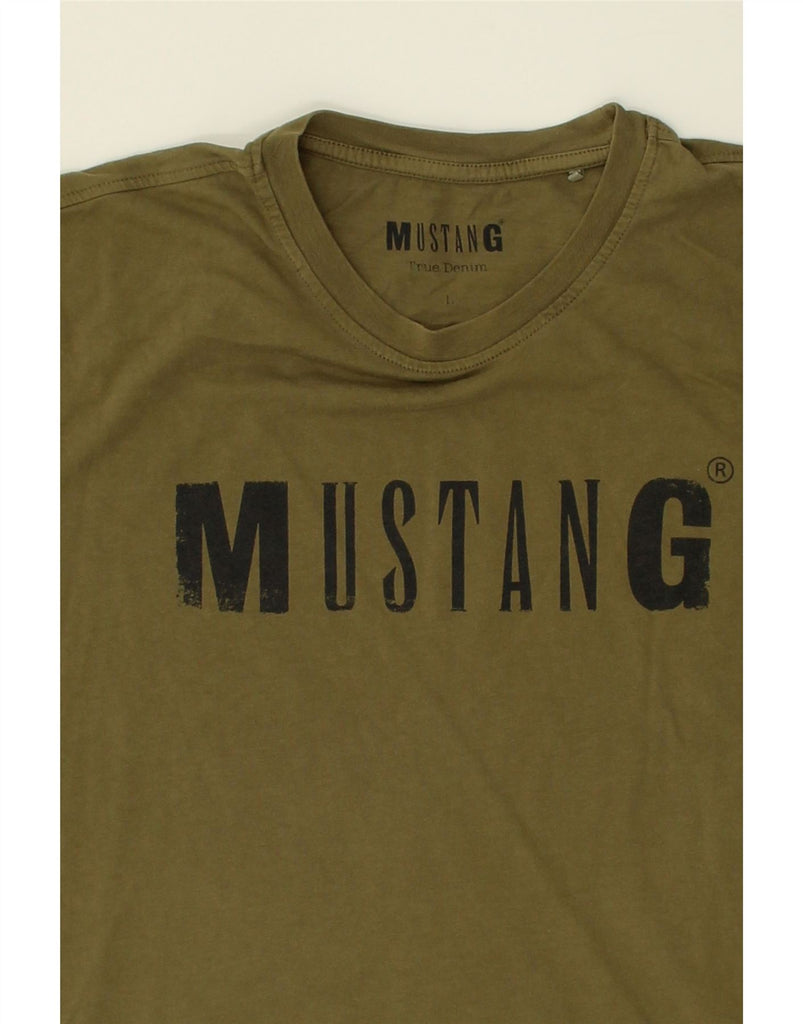 MUSTANG Mens Graphic T-Shirt Top Large Khaki Cotton | Vintage Mustang | Thrift | Second-Hand Mustang | Used Clothing | Messina Hembry 