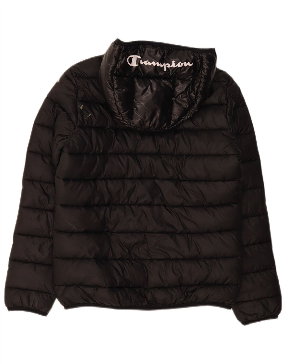 Champion Boys Hooded Padded Jacket 11-12 Years Large Black Polyester
