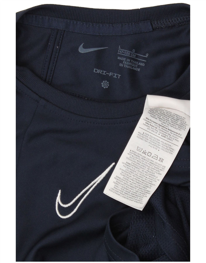 Nike Boys T-Shirt Top 12-13 Years Large Navy Blue Striped Polyester