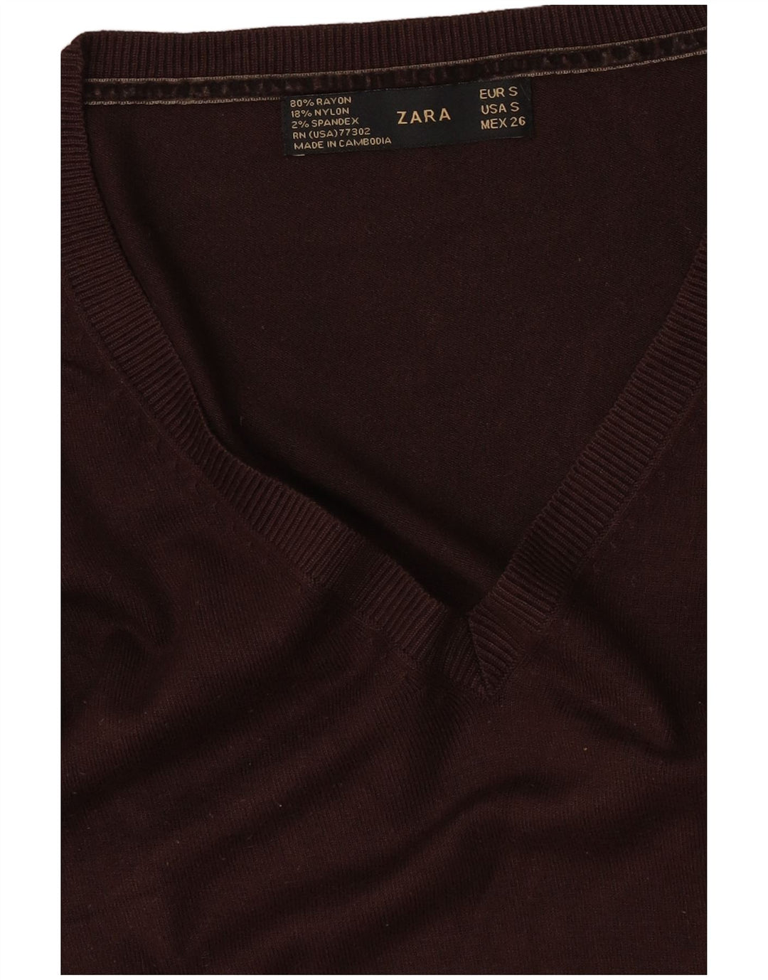 Zara Womens V-Neck Jumper Sweater UK 10 Small Brown Rayon