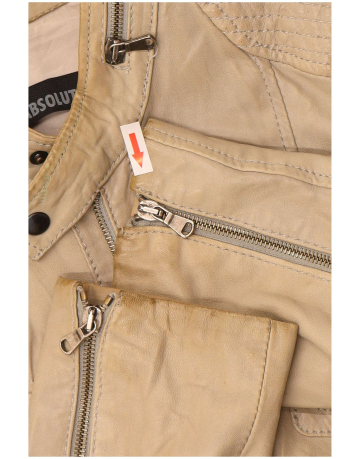 Vintage Womens Leather Jacket UK 16 Large Beige Leather