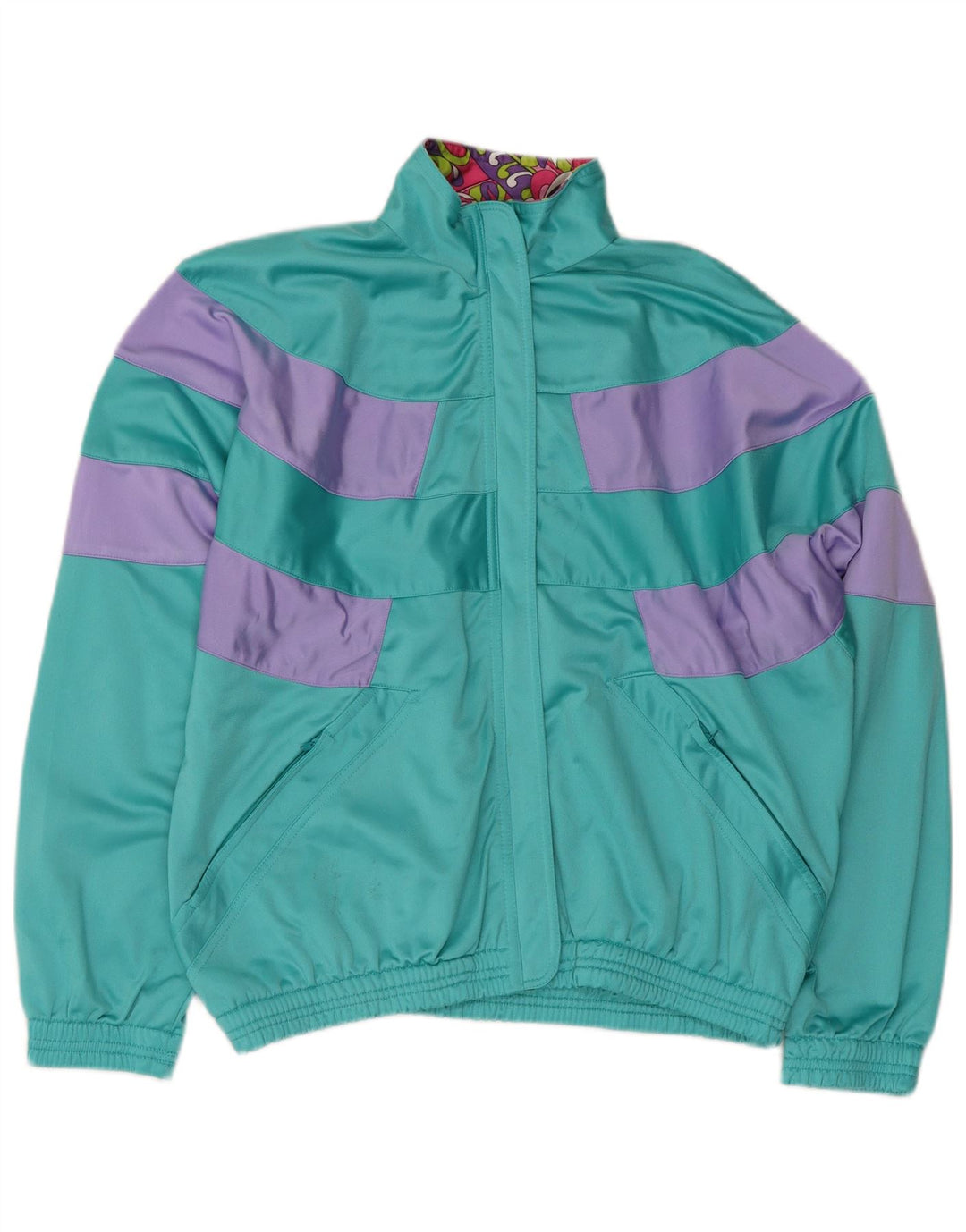 VINTAGE Womens Tracksuit Top Jacket UK 18 XL Turquoise Colourblock